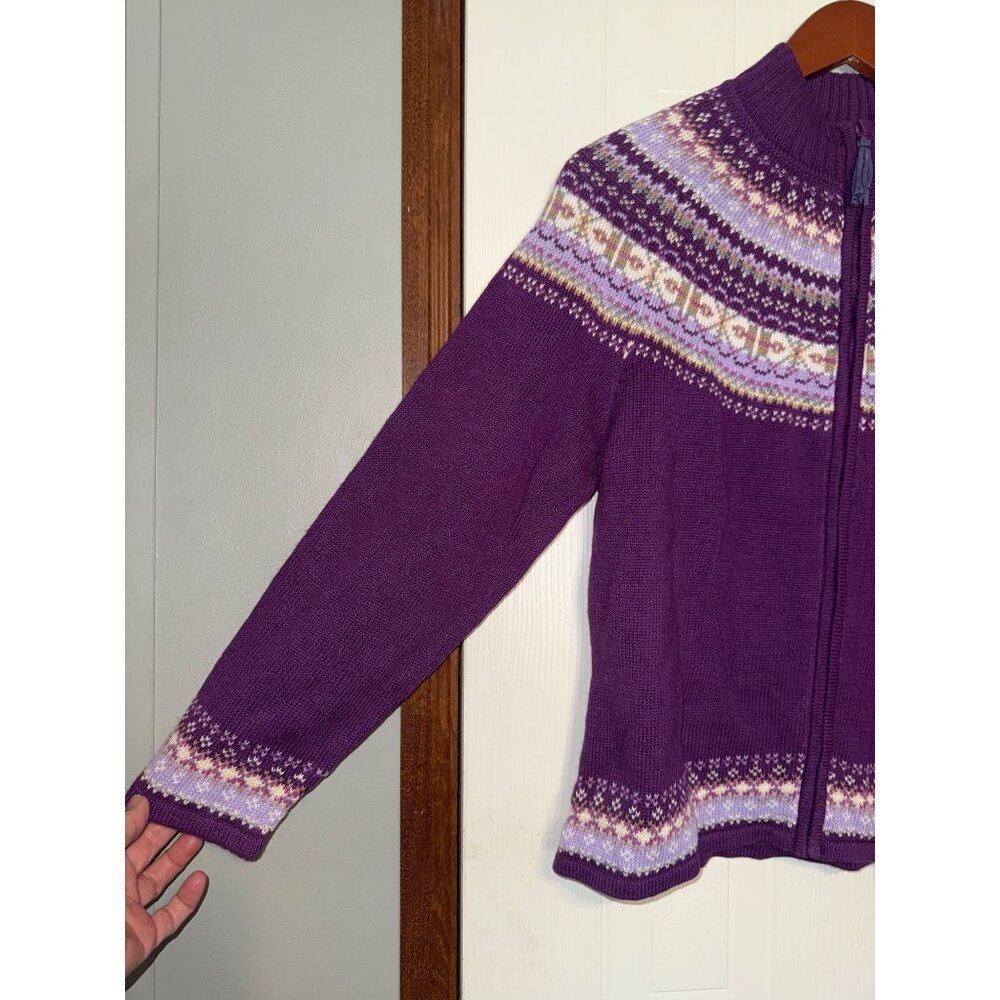 NWT Tiara International Design Purple Full Zip Mock Neck Fair Isle Sweater Med - Picture 6 of 12